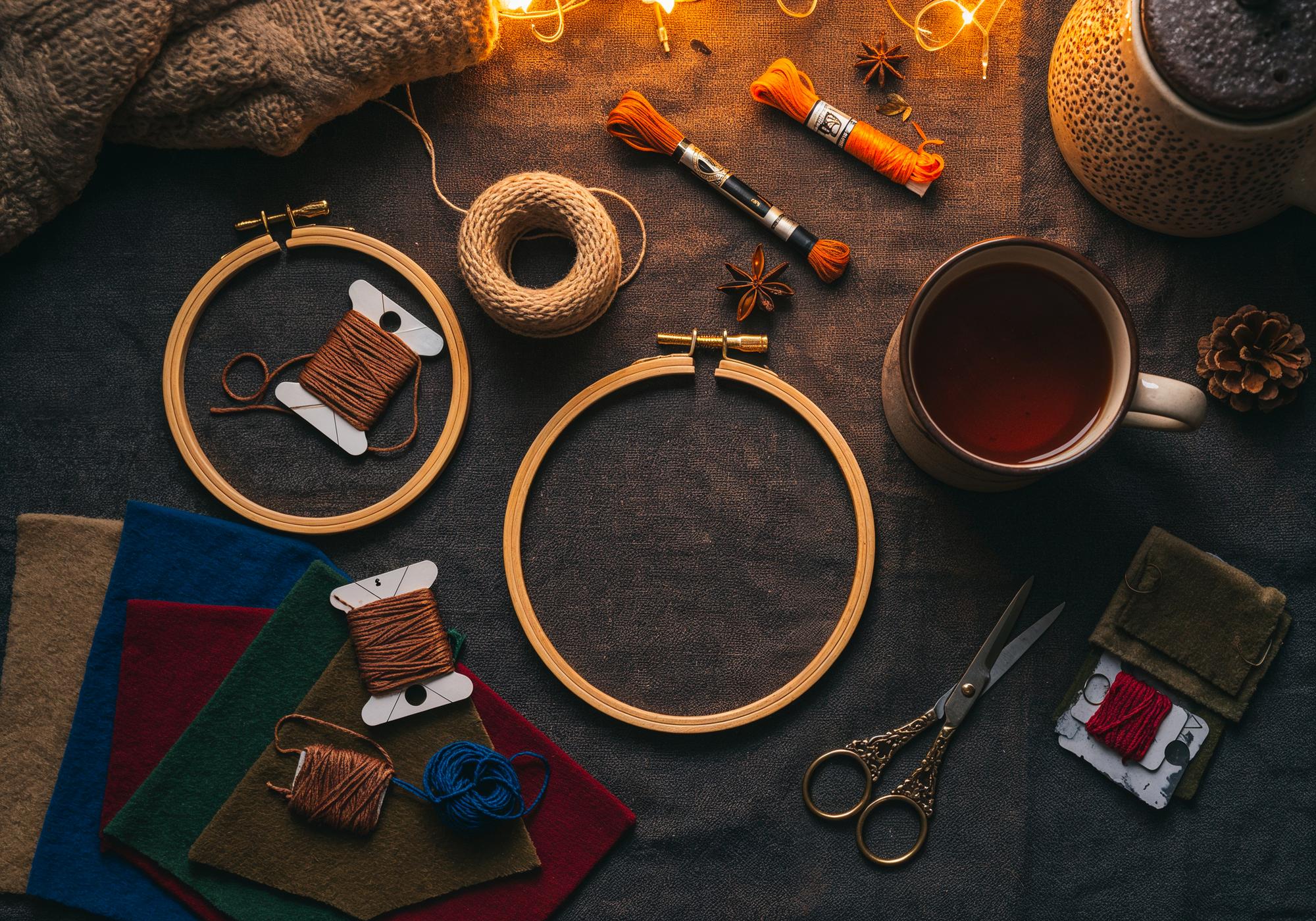 Warsztat z przędzą i tamborkiem